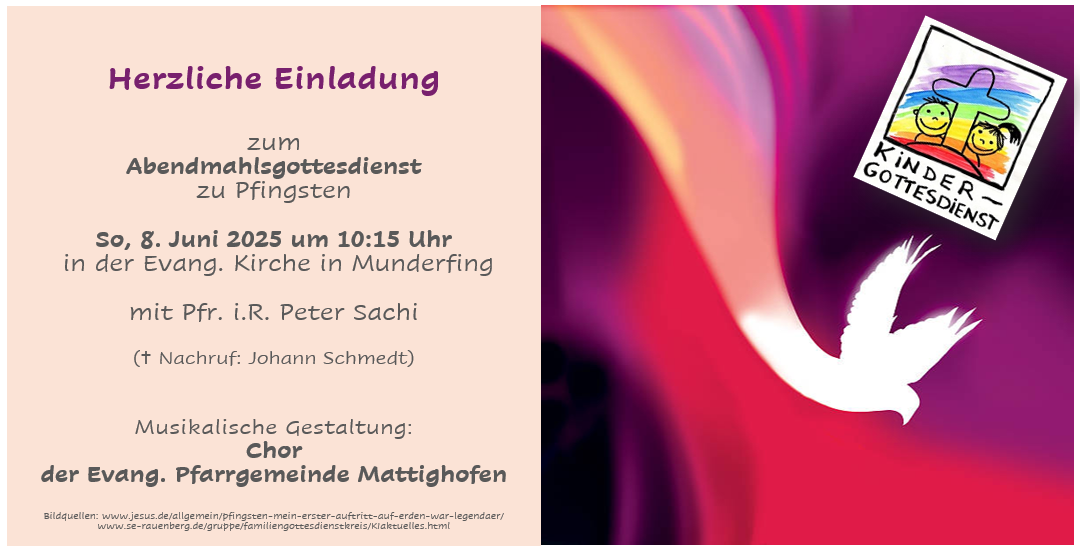 Einladung zum Pfingstgottesdienst - 8. Juni 2025 um 10:15 Uhr