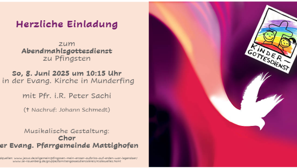 Einladung zum Pfingstgottesdienst - 8. Juni 2025 um 10:15 Uhr