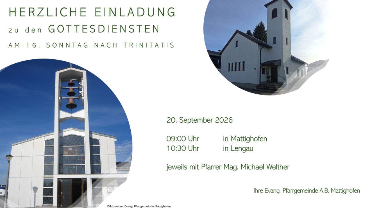 Herzliche Einladung zum Gottesdienst am 20.09.2026