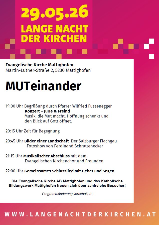 Einladung zur Langen Nacht der Kirchen am 29.05.2026 - 19:00 Uhr