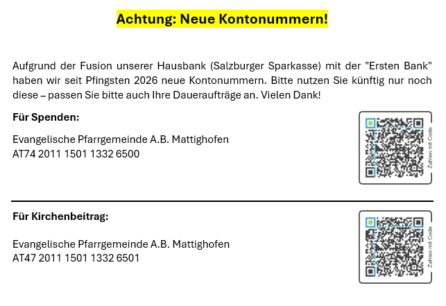 Achtung: Neue Kontonummern!