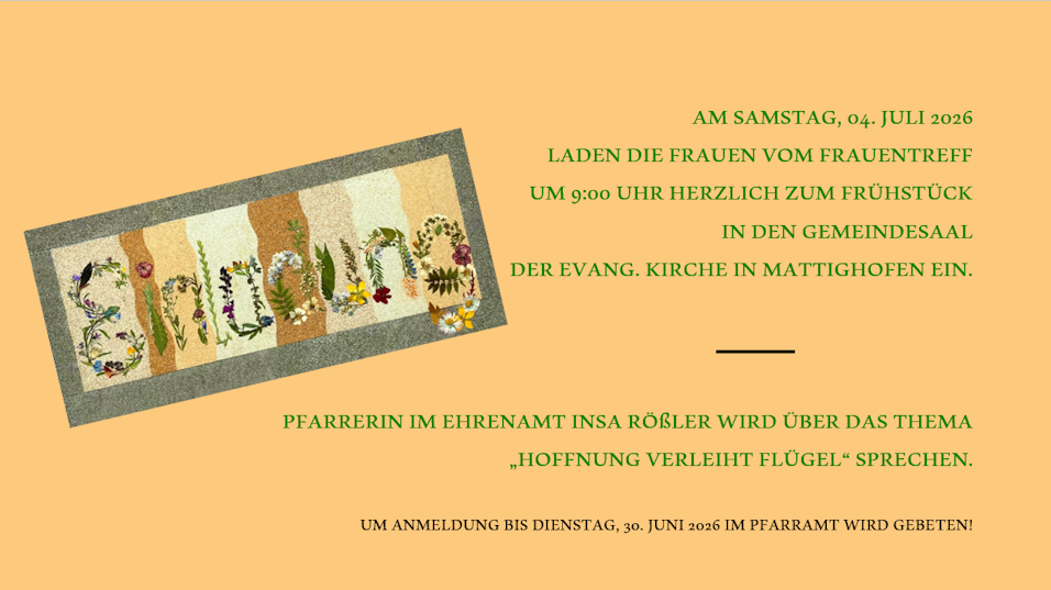 Frauenfrühstück am Samstag den 4. August um 09:00 Uhr im Gemeindesaal 