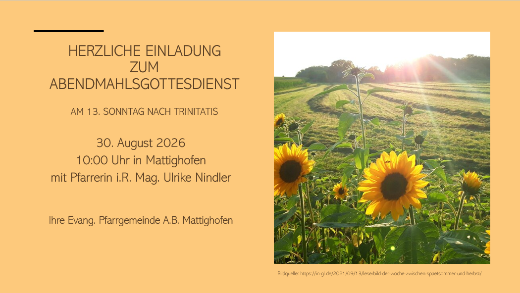 Gottesdienst am  Sonntag 30. August 2026